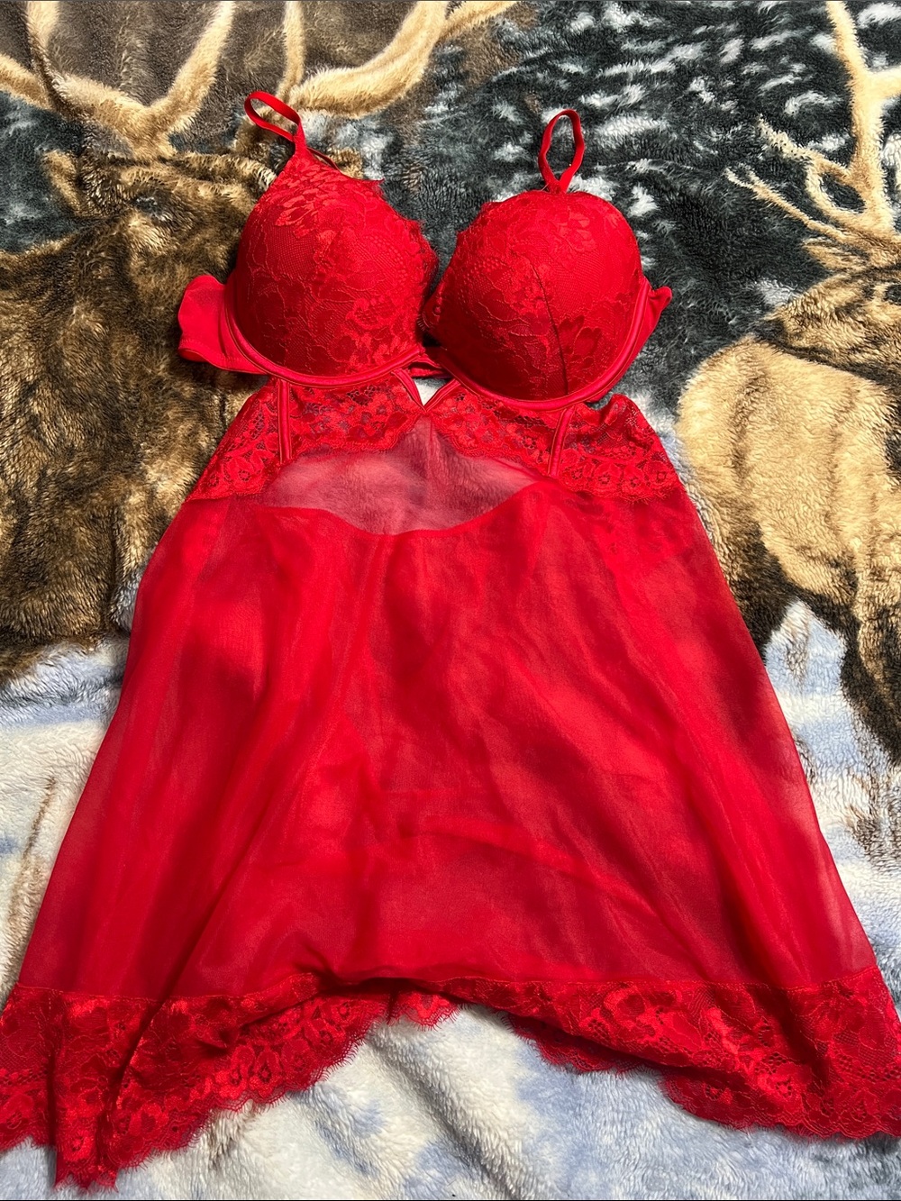 La SENZA Red Lace Babydoll Chemise